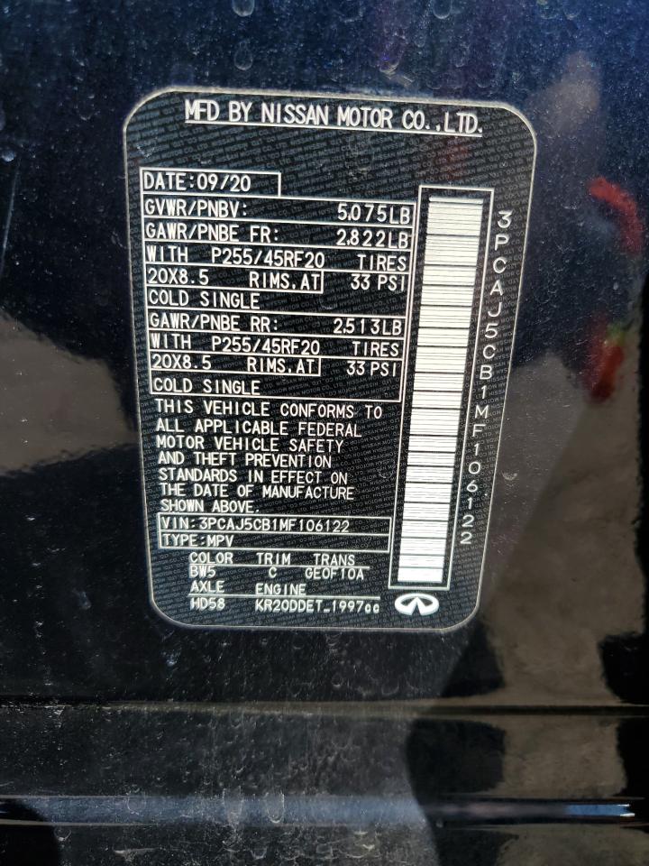 2021 Infiniti Qx50 Essential VIN: 3PCAJ5CB1MF106122 Lot: 70774415