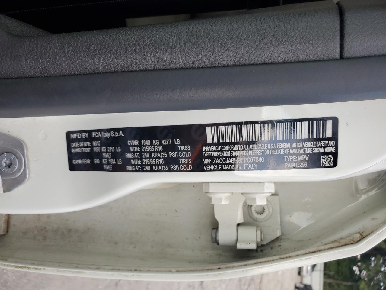 2015 Jeep Renegade Latitude VIN: ZACCJABH9FPC07640 Lot: 70953305