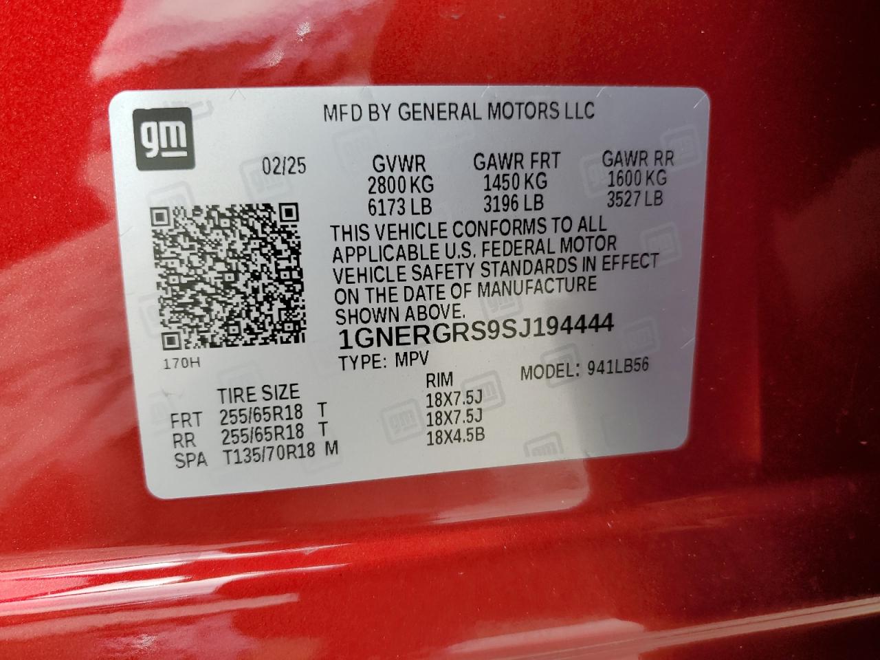 2025 Chevrolet Traverse Lt VIN: 1GNERGRS9SJ194444 Lot: 80665255