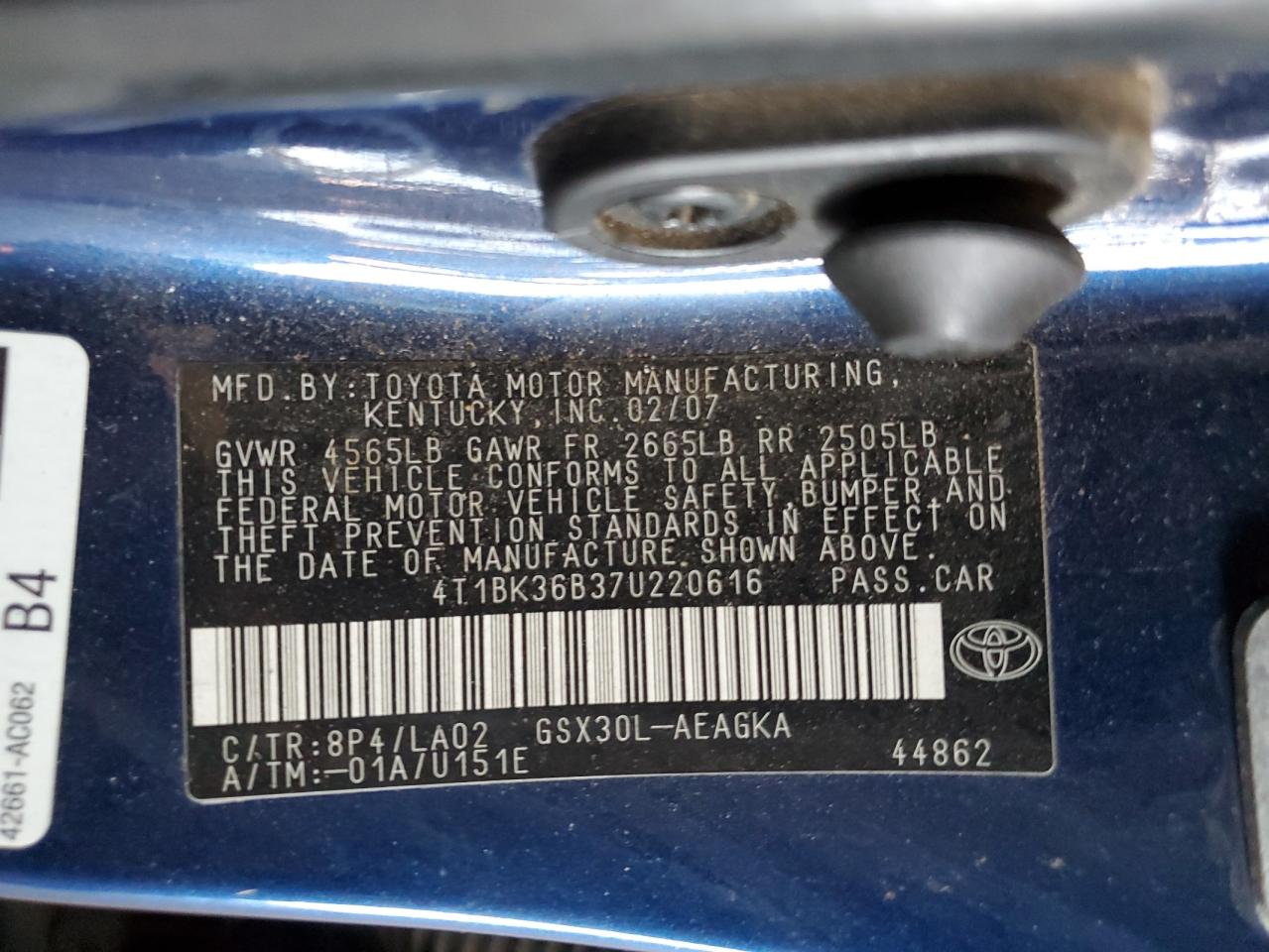 2007 Toyota Avalon Xl VIN: 4T1BK36B37U220616 Lot: 81216105