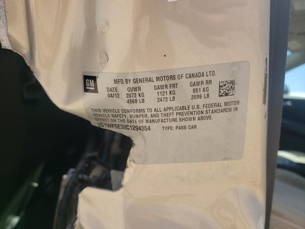 2012 Chevrolet Impala Ls VIN: 2G1WF5E38C1294354 Lot: 71184605