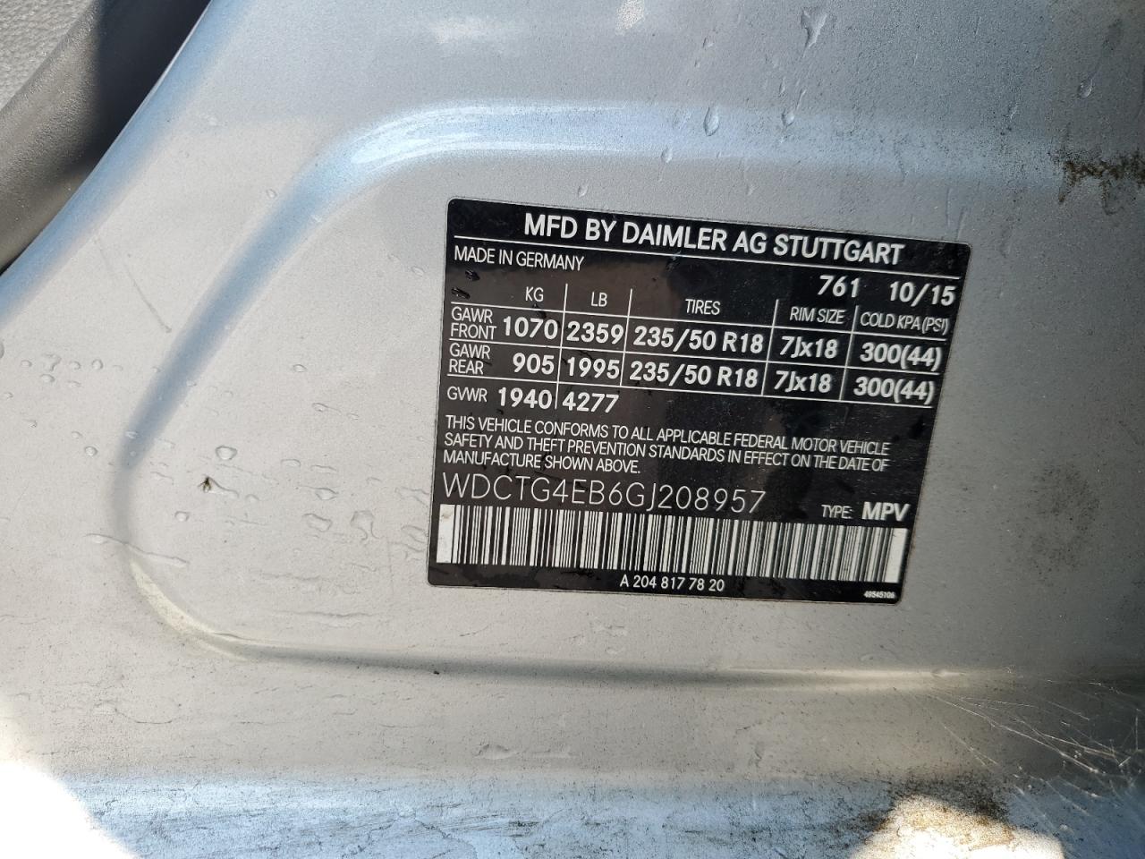 2016 Mercedes-Benz Gla 250 VIN: WDCTG4EB6GJ208957 Lot: 80179325