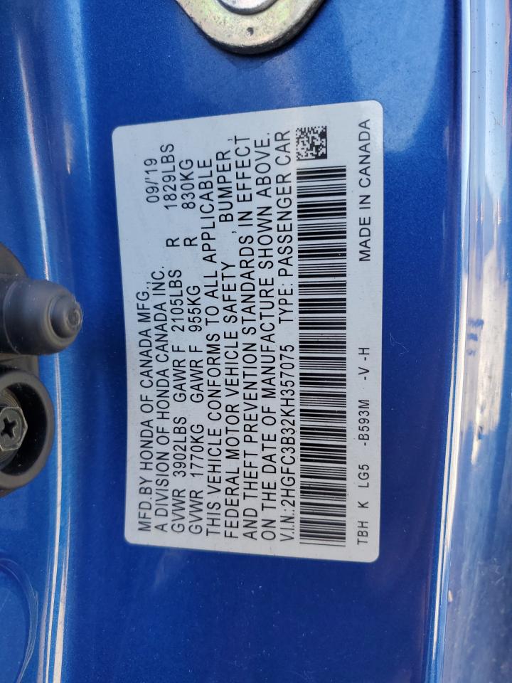 2019 Honda Civic Ex VIN: 2HGFC3B32KH357075 Lot: 81868795