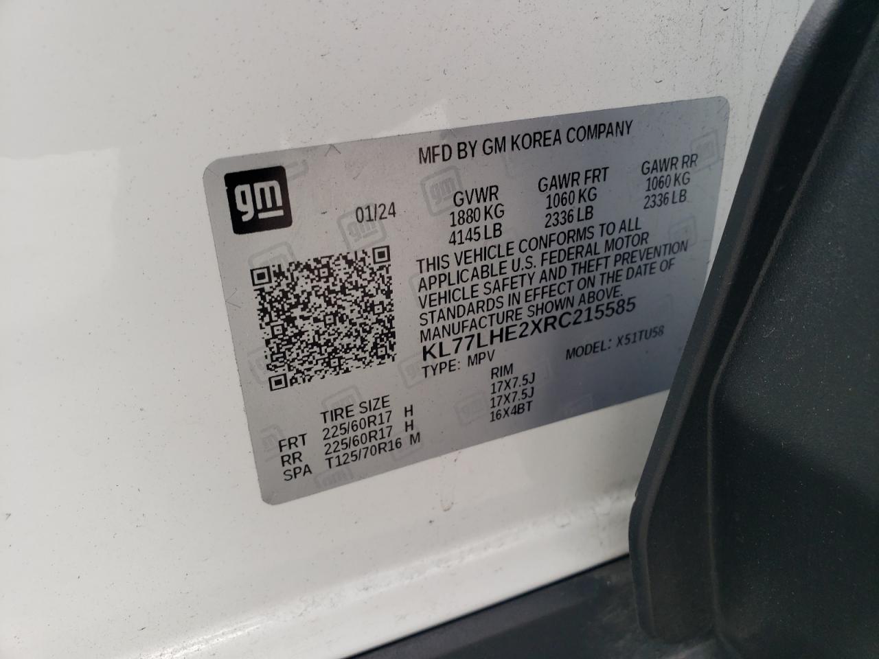 2024 Chevrolet Trax 1Lt VIN: KL77LHE2XRC215585 Lot: 83996075