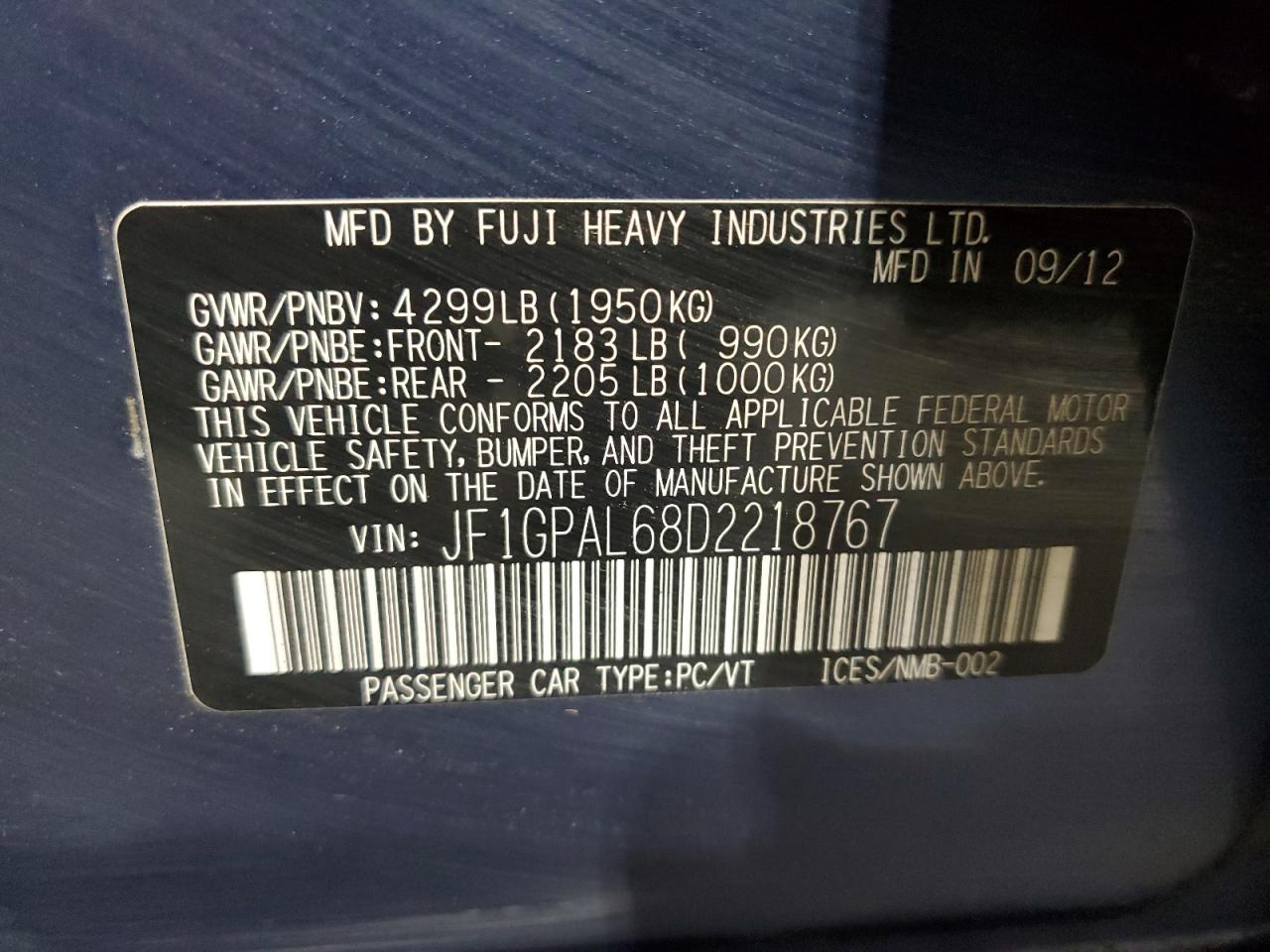 2013 Subaru Impreza Sport Premium VIN: JF1GPAL68D2218767 Lot: 83751235