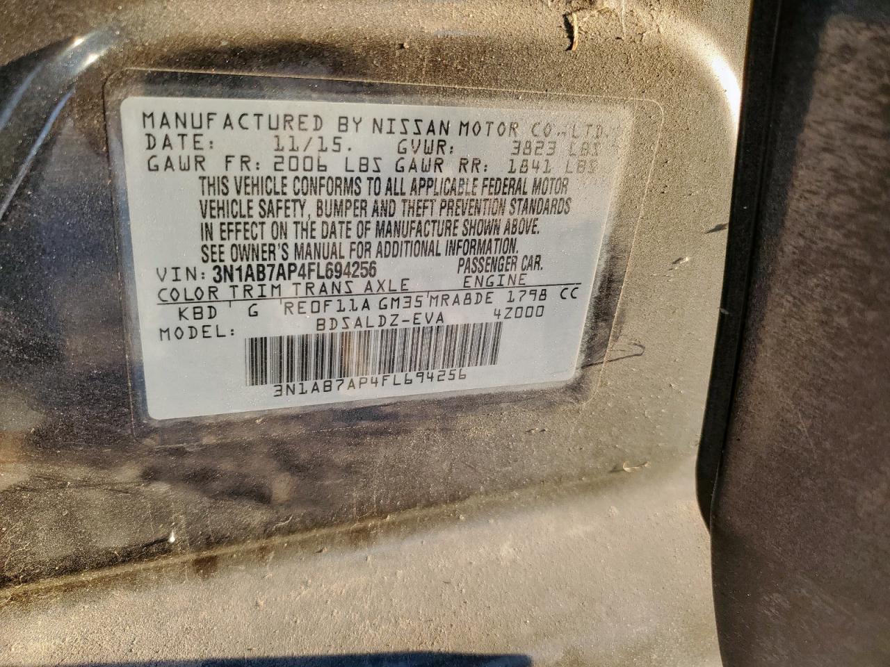 2015 Nissan Sentra S VIN: 3N1AB7AP4FL694256 Lot: 71804165