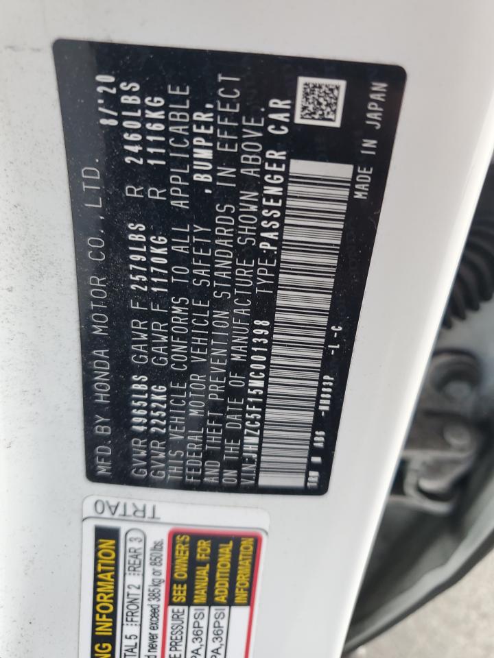 2021 Honda Clarity VIN: JHMZC5F15MC001398 Lot: 84907025