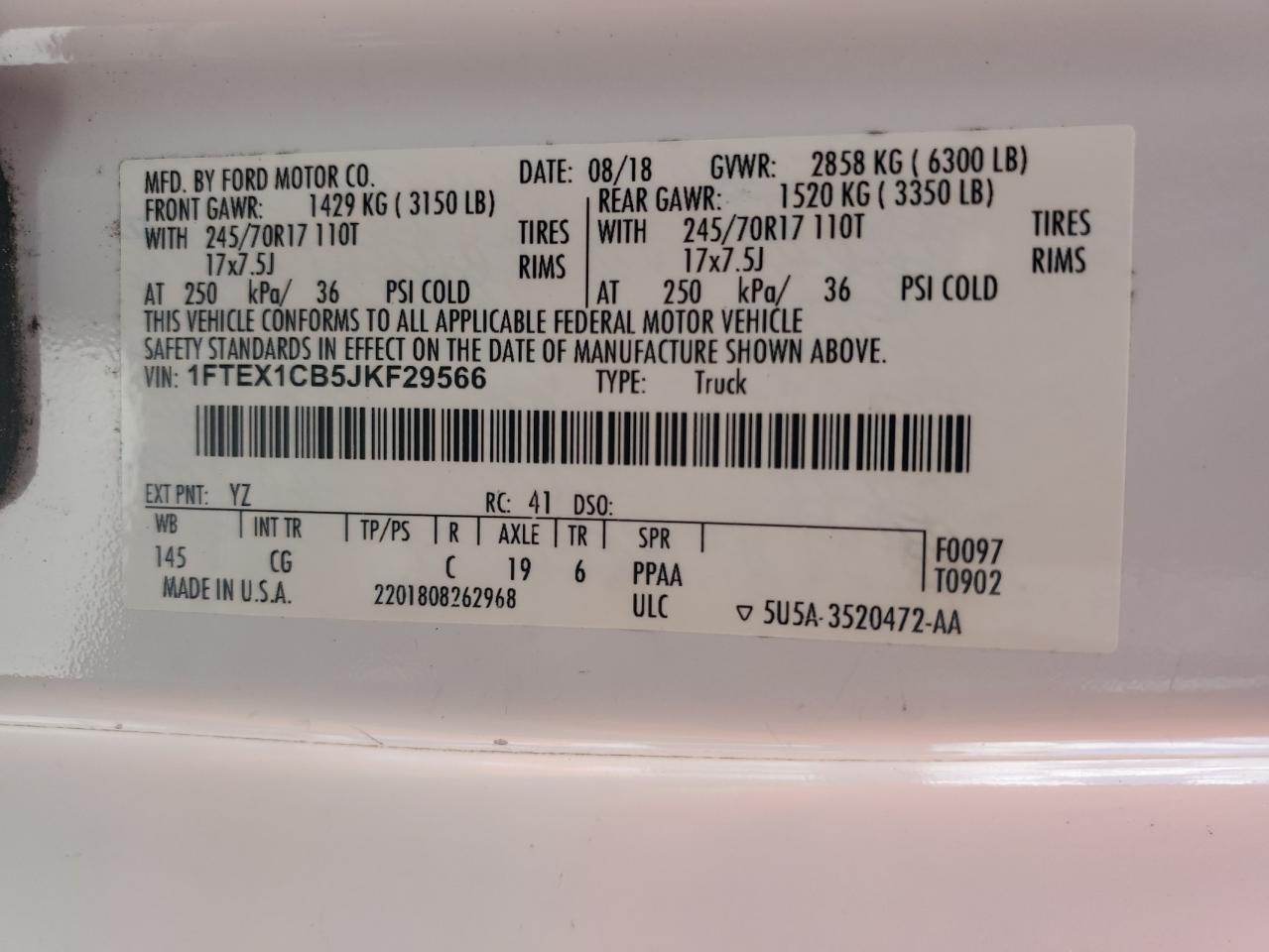 2018 Ford F150 Super Cab VIN: 1FTEX1CB5JKF29566 Lot: 81484665