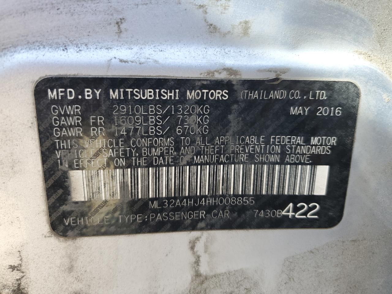 2017 Mitsubishi Mirage VIN: ML32A4HJ4HH008855 Lot: 81247085