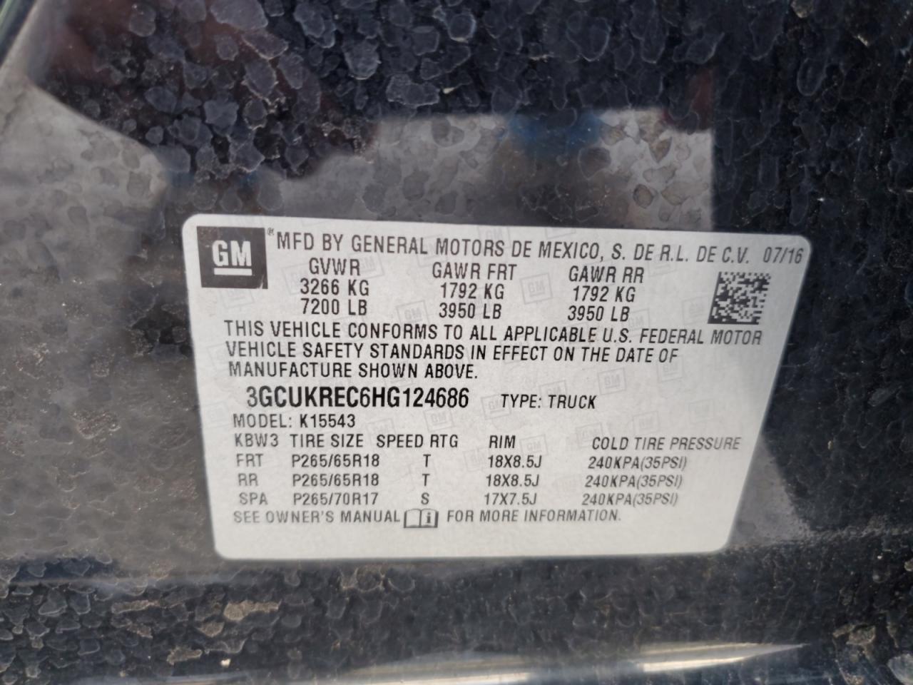 2017 Chevrolet Silverado K1500 Lt VIN: 3GCUKREC6HG124686 Lot: 82100375