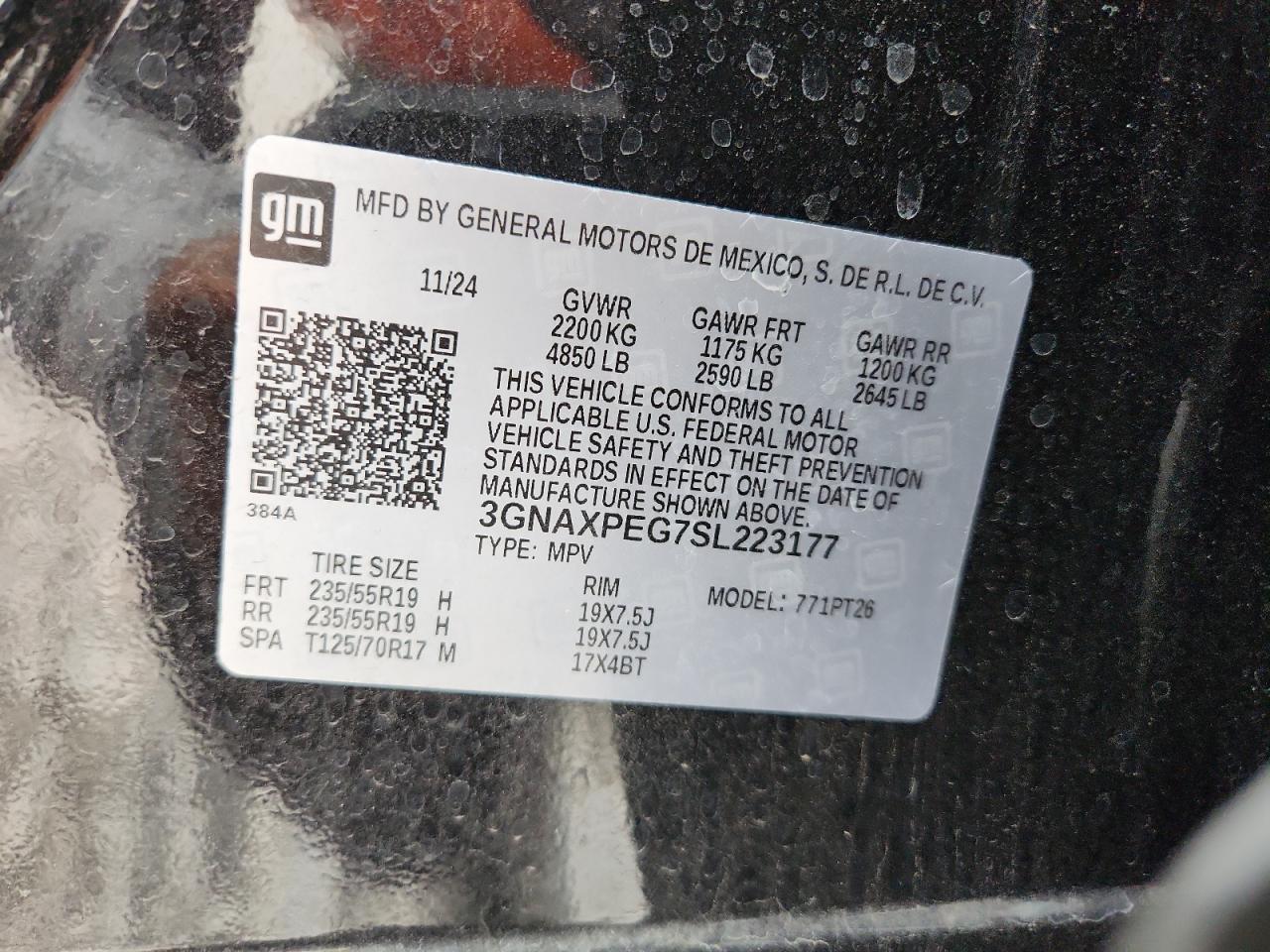 2025 Chevrolet Equinox Lt VIN: 3GNAXPEG7SL223177 Lot: 80101595