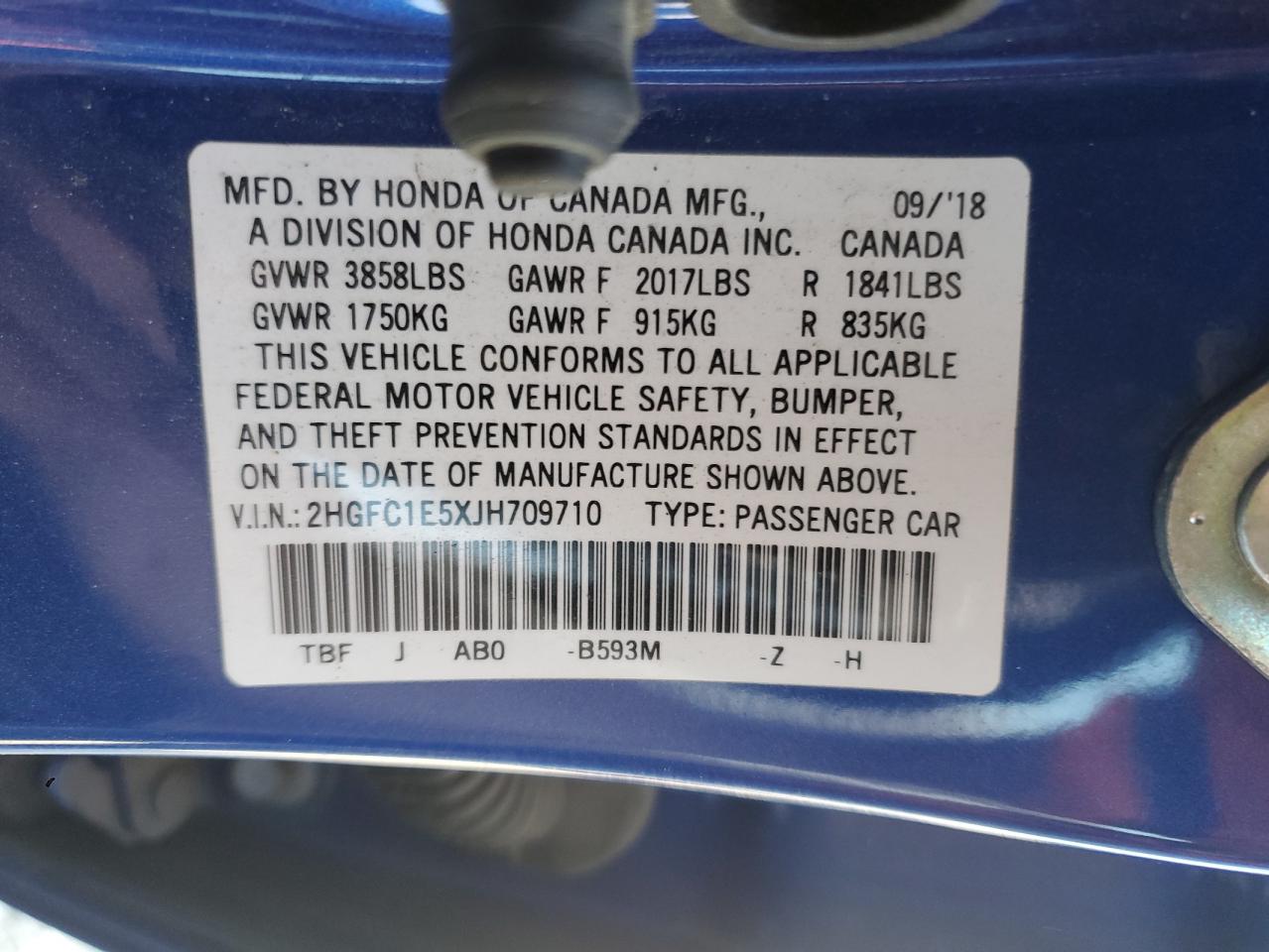 2018 Honda Civic Si VIN: 2HGFC1E5XJH709710 Lot: 69437005