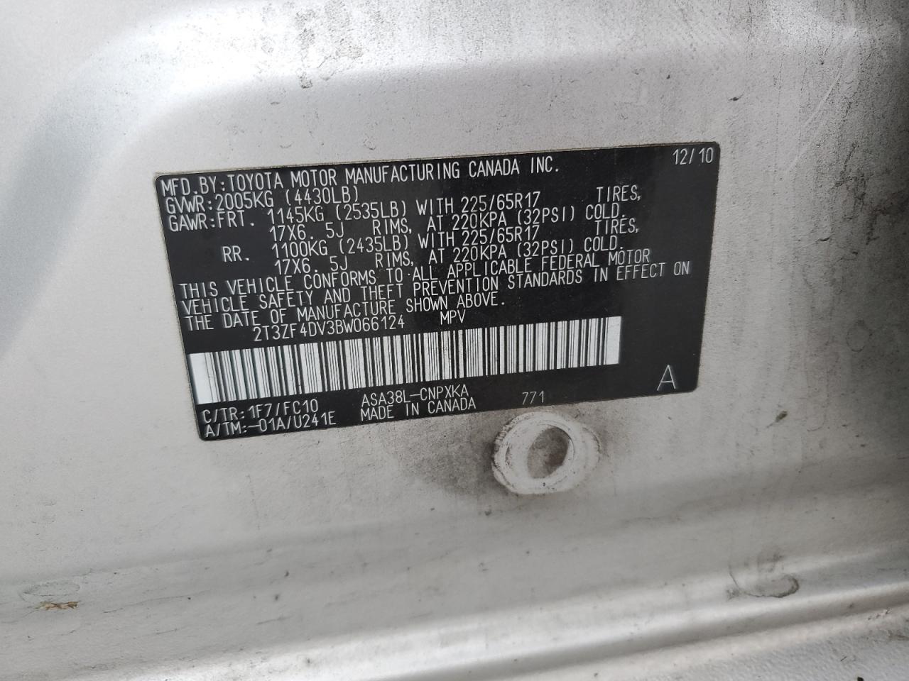 2011 Toyota Rav4 VIN: 2T3ZF4DV3BW066124 Lot: 84466915