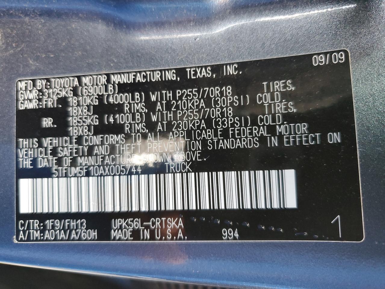 2010 Toyota Tundra Double Cab Sr5 VIN: 5TFUM5F10AX005744 Lot: 80795575