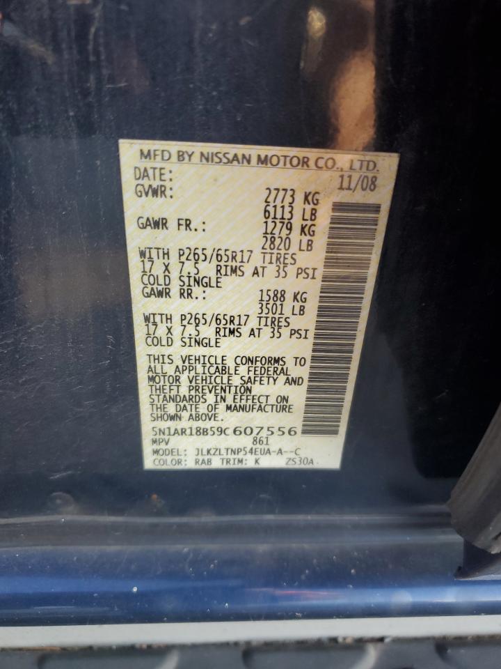 2009 Nissan Pathfinder S VIN: 5N1AR18B59C607556 Lot: 80031955