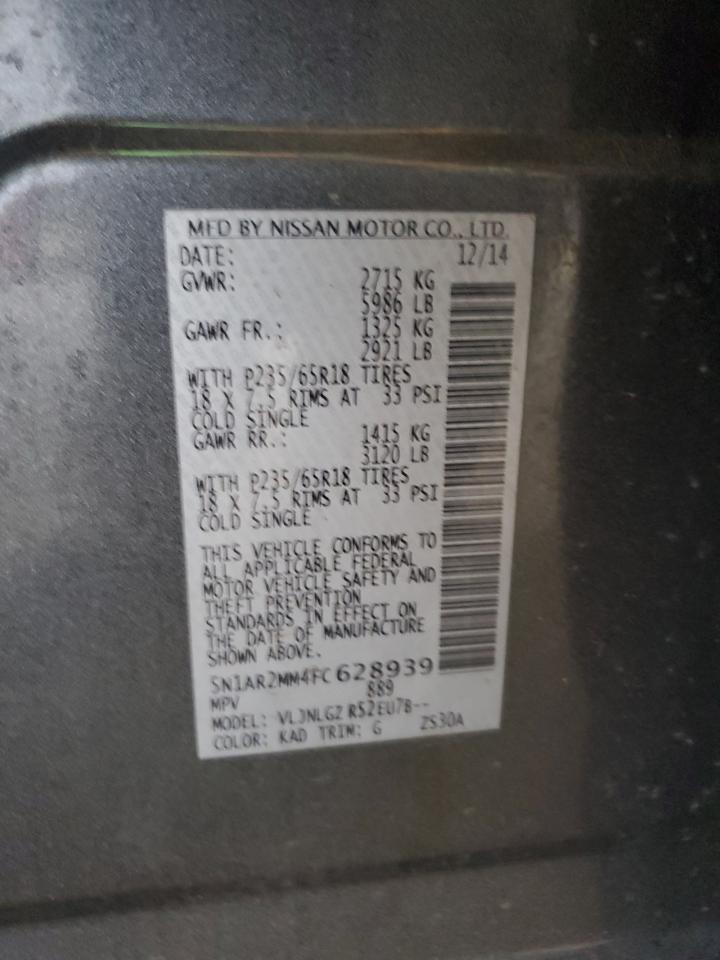 2015 Nissan Pathfinder S VIN: 5N1AR2MM4FC628939 Lot: 83830105