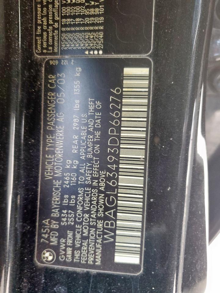 2003 BMW 745 I VIN: WBAGL63493DP66276 Lot: 80484035