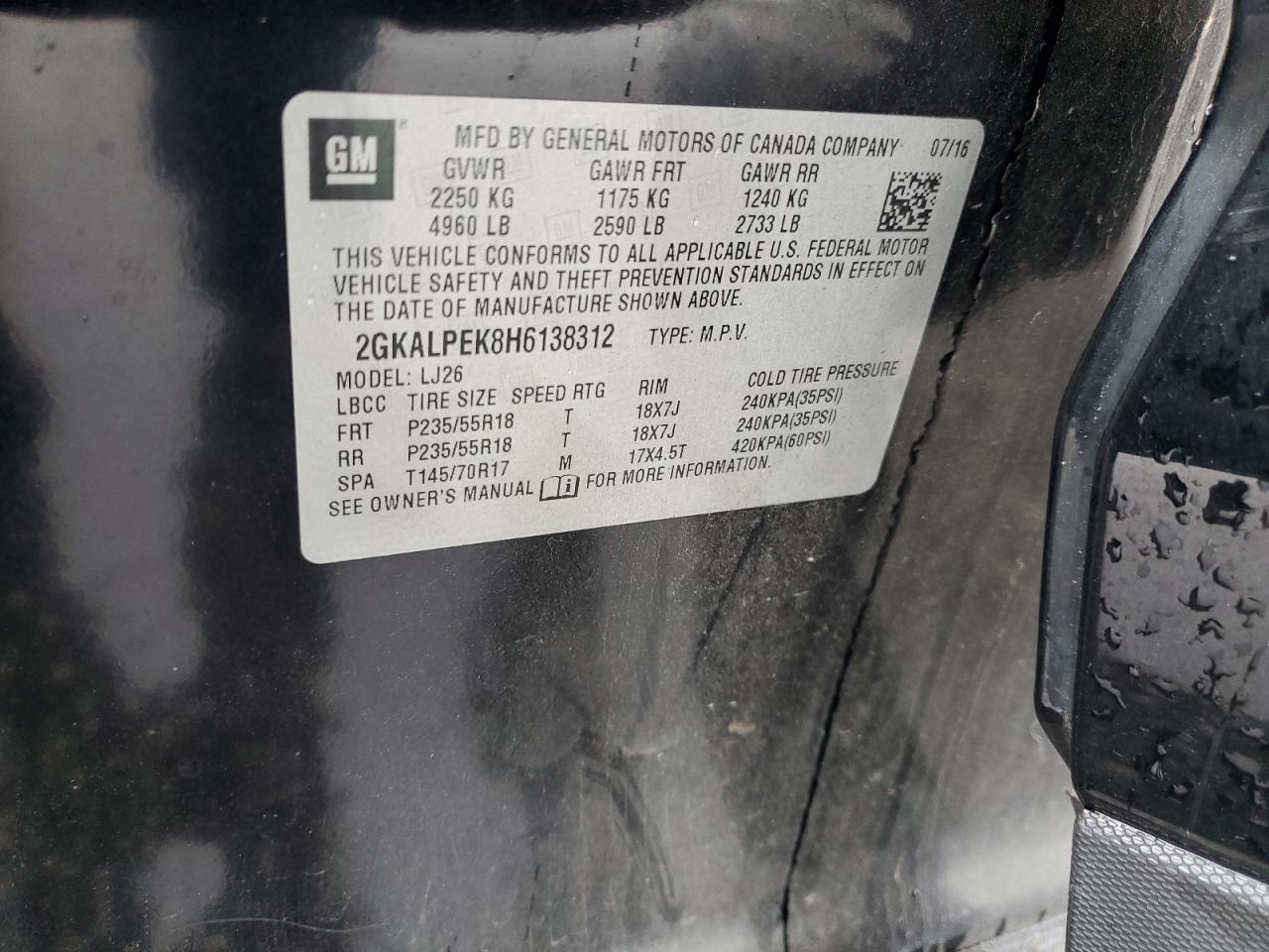 2017 GMC Terrain Slt VIN: 2GKALPEK8H6138312 Lot: 81934985