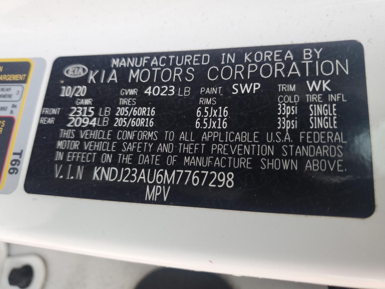 2021 Kia Soul Lx VIN: KNDJ23AU6M7767298 Lot: 71631715