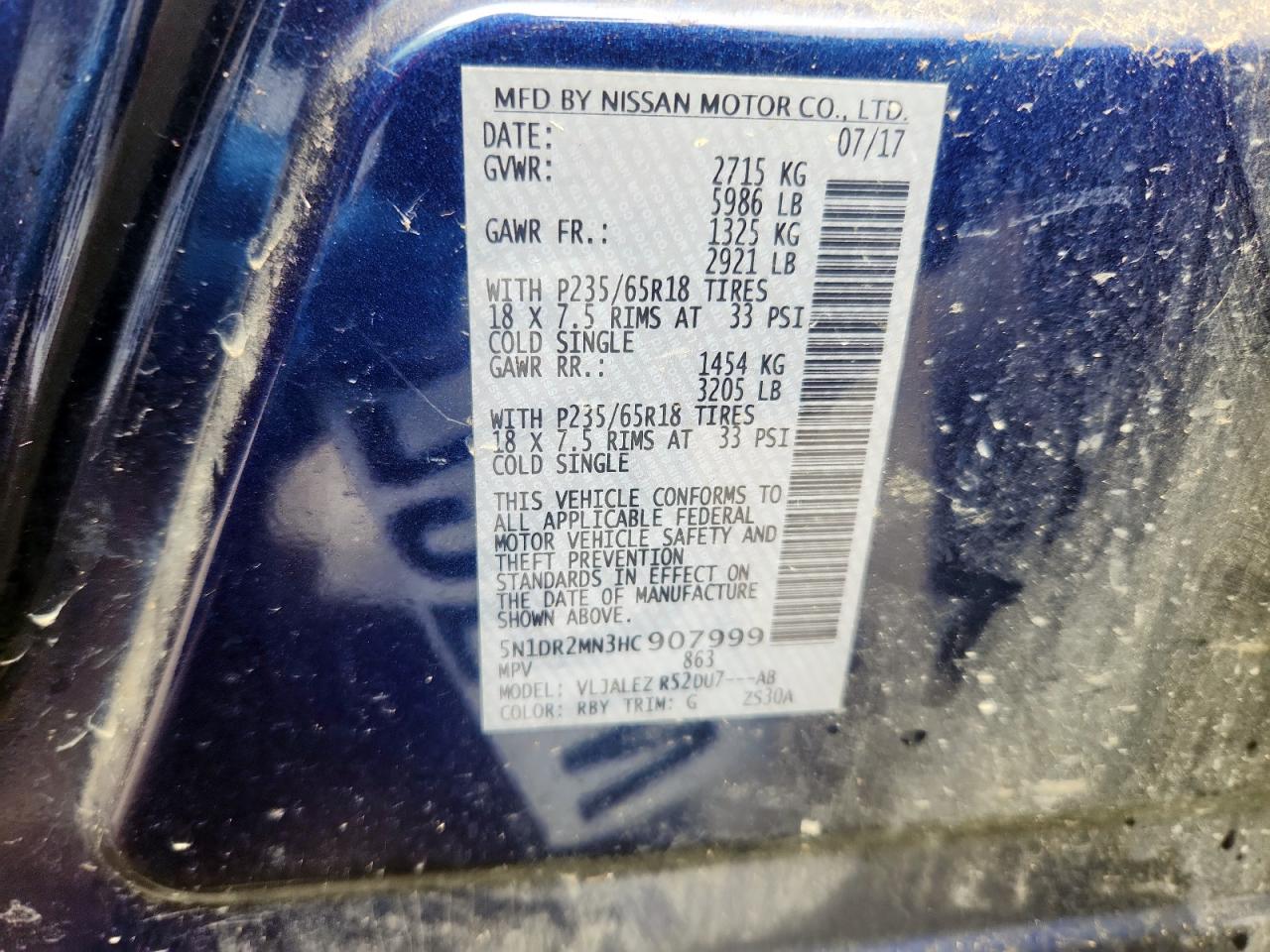 2017 Nissan Pathfinder S VIN: 5N1DR2MN3HC907999 Lot: 84172725