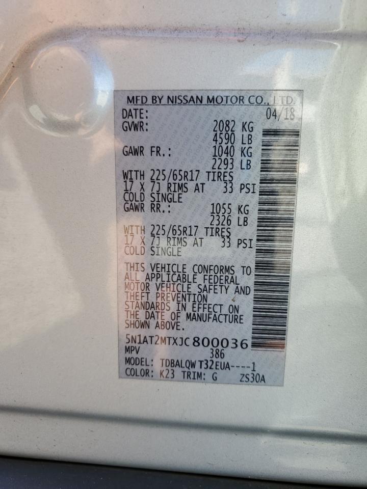 2018 Nissan Rogue S VIN: 5N1AT2MTXJC800036 Lot: 80459335