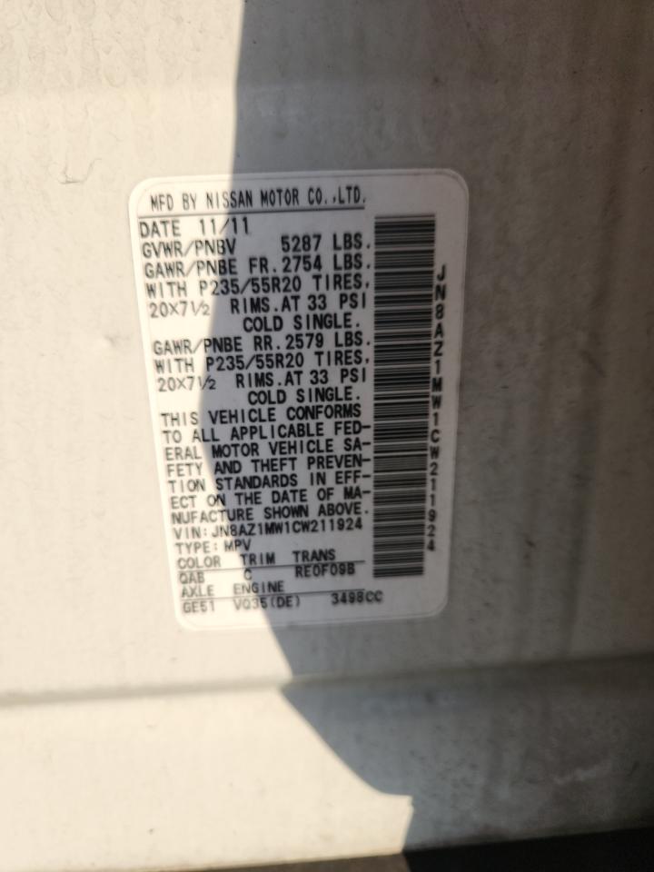 2012 Nissan Murano S VIN: JN8AZ1MW1CW211924 Lot: 80724205