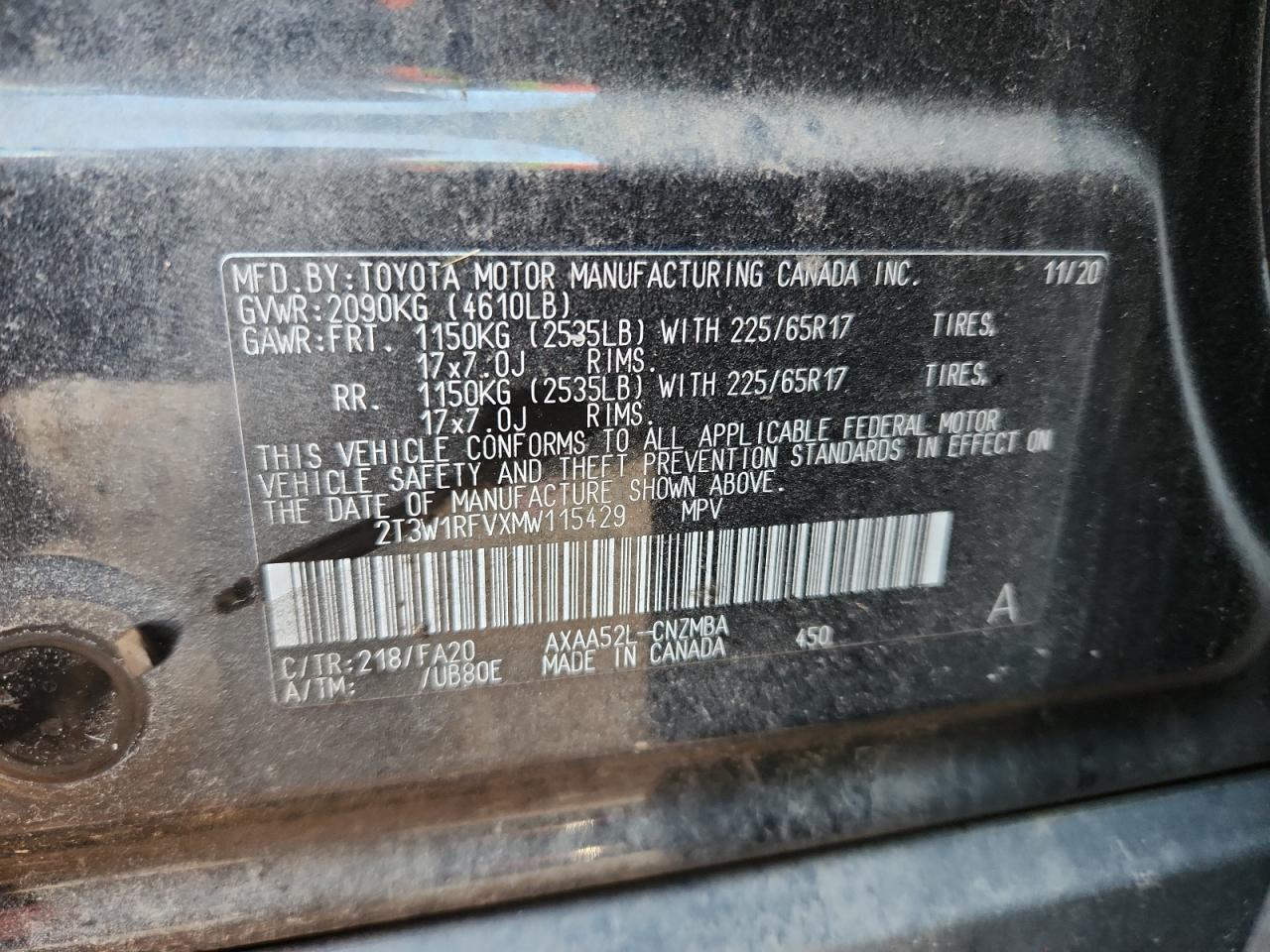 2021 Toyota Rav4 Xle VIN: 2T3W1RFVXMW115429 Lot: 80079015