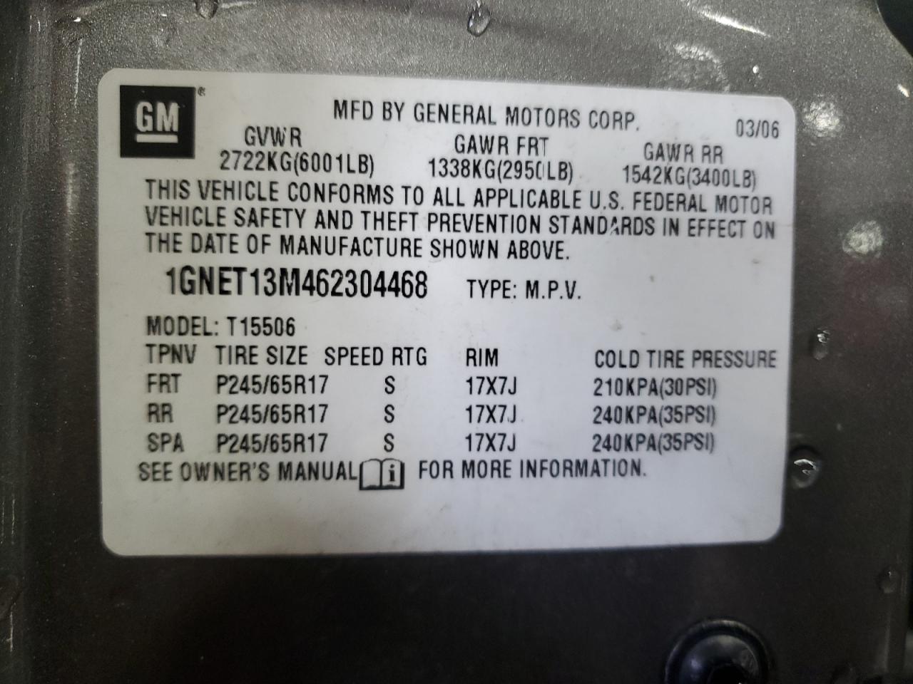 2006 Chevrolet Trailblazer Ls VIN: 1GNET13M462304468 Lot: 81266345