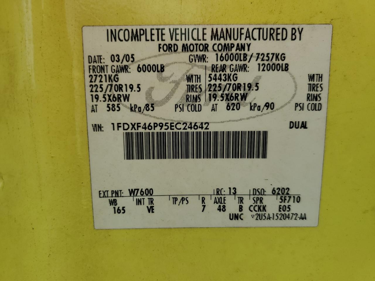 2005 Ford F450 Super Duty VIN: 1FDXF46P95EC24642 Lot: 84439735