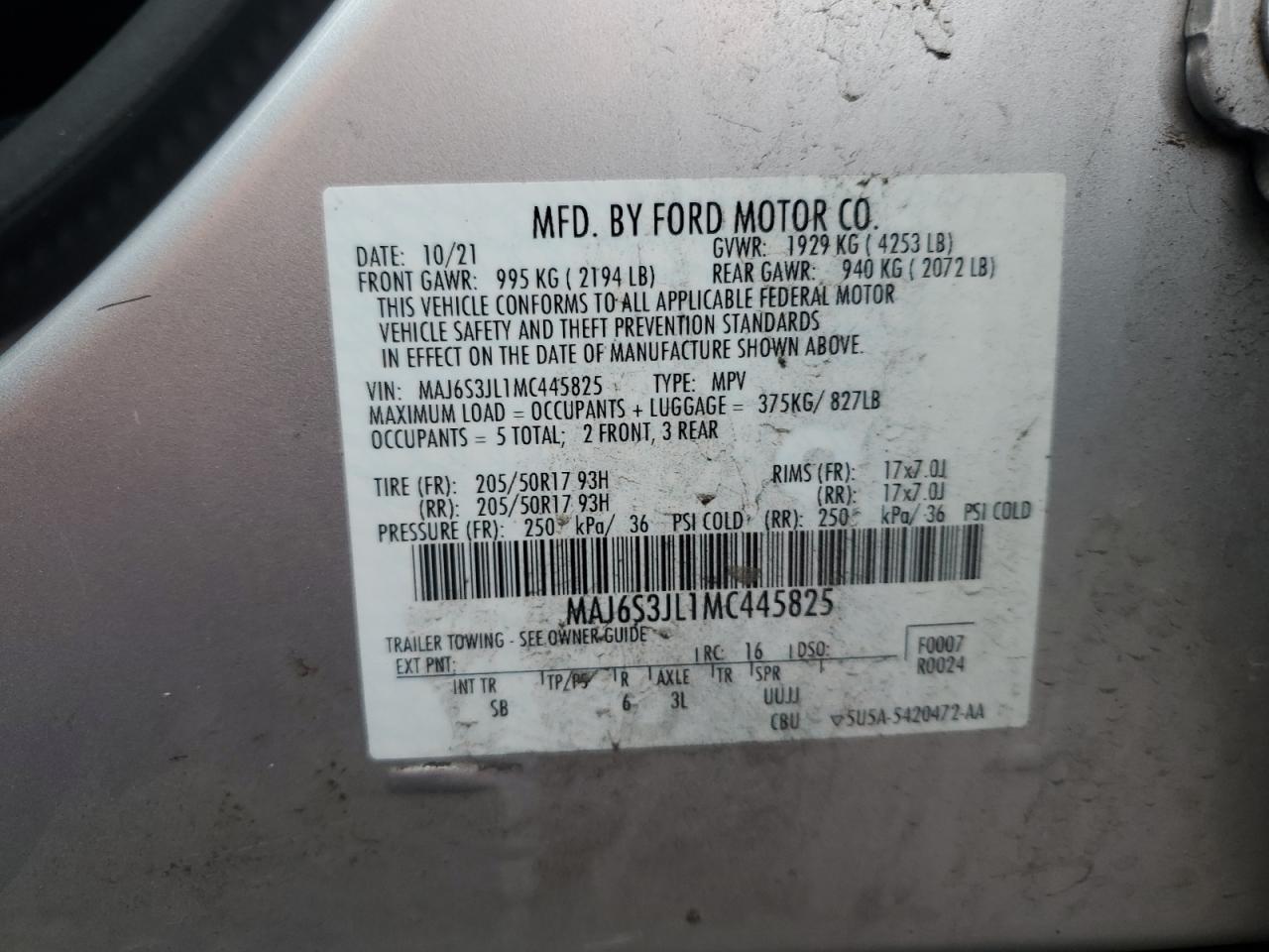 2021 Ford Ecosport Ses VIN: MAJ6S3JL1MC445825 Lot: 83749285