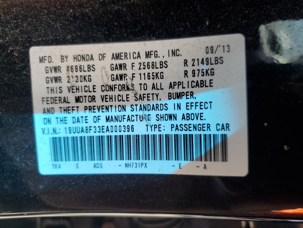 2014 Acura Tl Se VIN: 19UUA8F33EA000396 Lot: 80748065