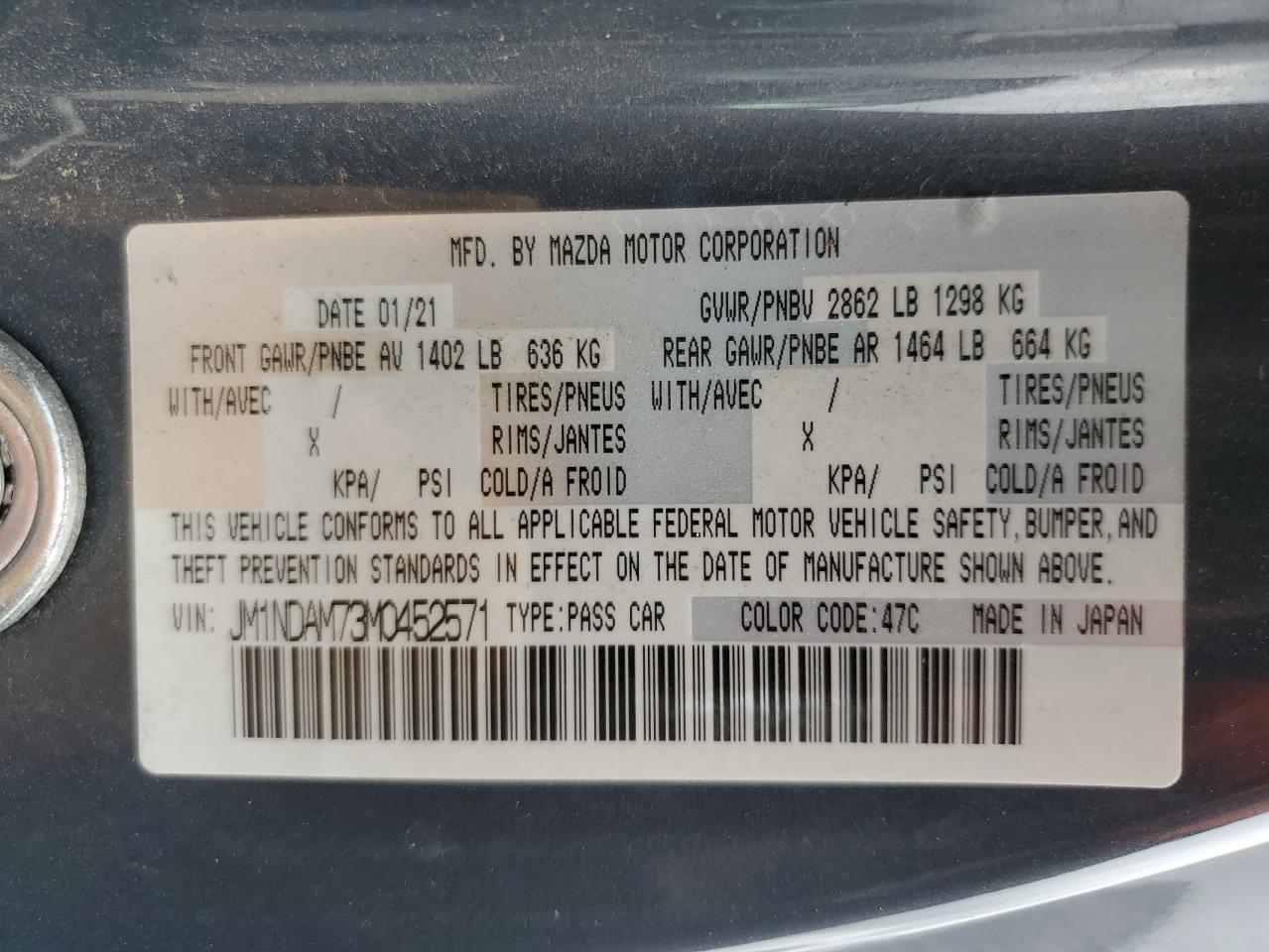 2021 Mazda Mx-5 Miata Grand Touring VIN: JM1NDAM73M0452571 Lot: 80865215