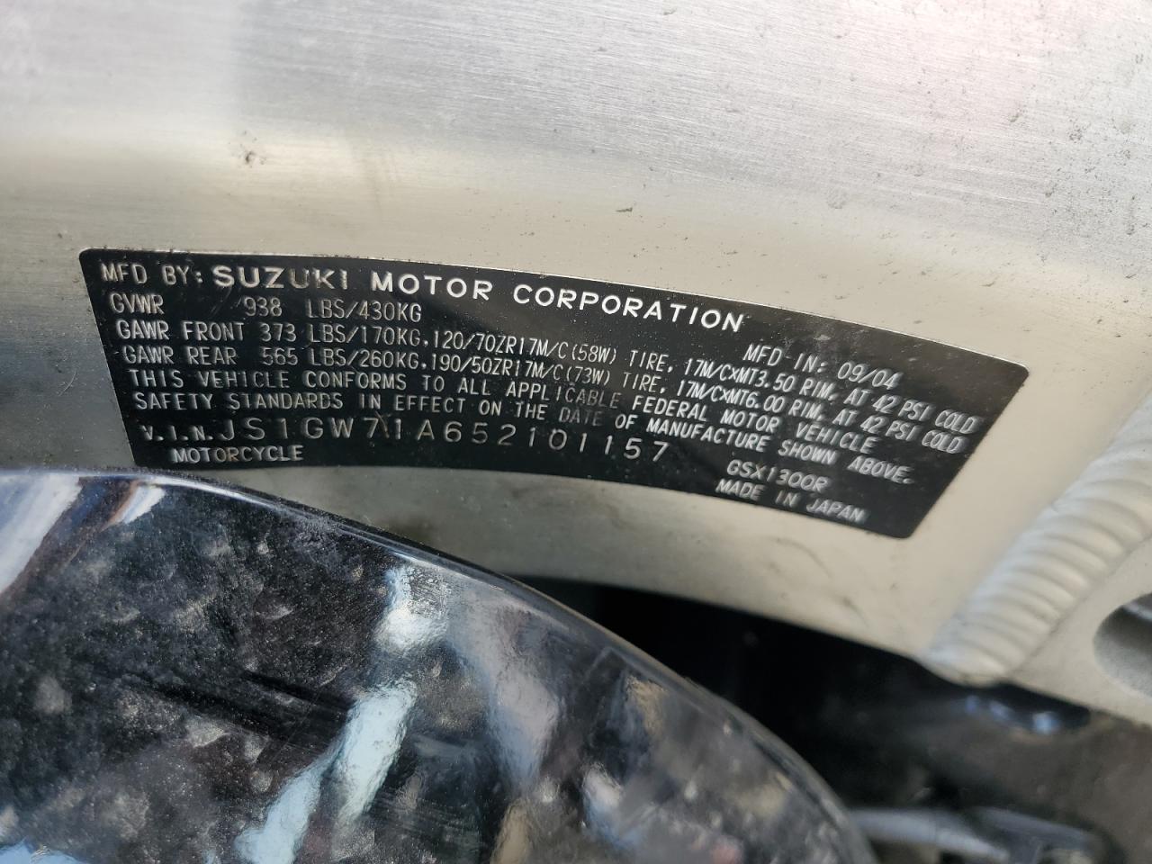 2005 Suzuki Gsx1300 Rk5 VIN: JS1GW71A652101157 Lot: 82166855