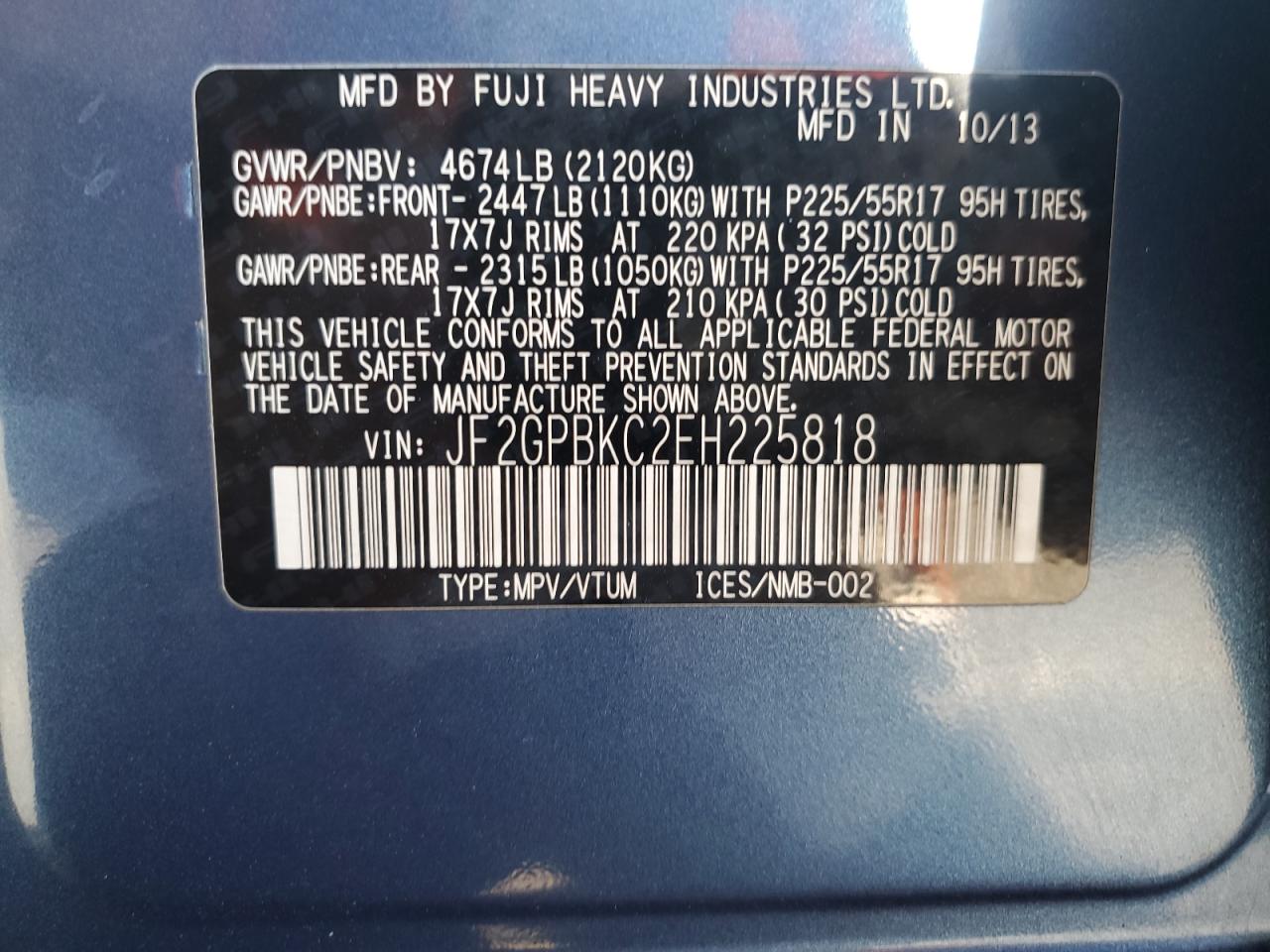 2014 Subaru Xv Crosstrek 2.0I Hybrid Touring VIN: JF2GPBKC2EH225818 Lot: 84939025