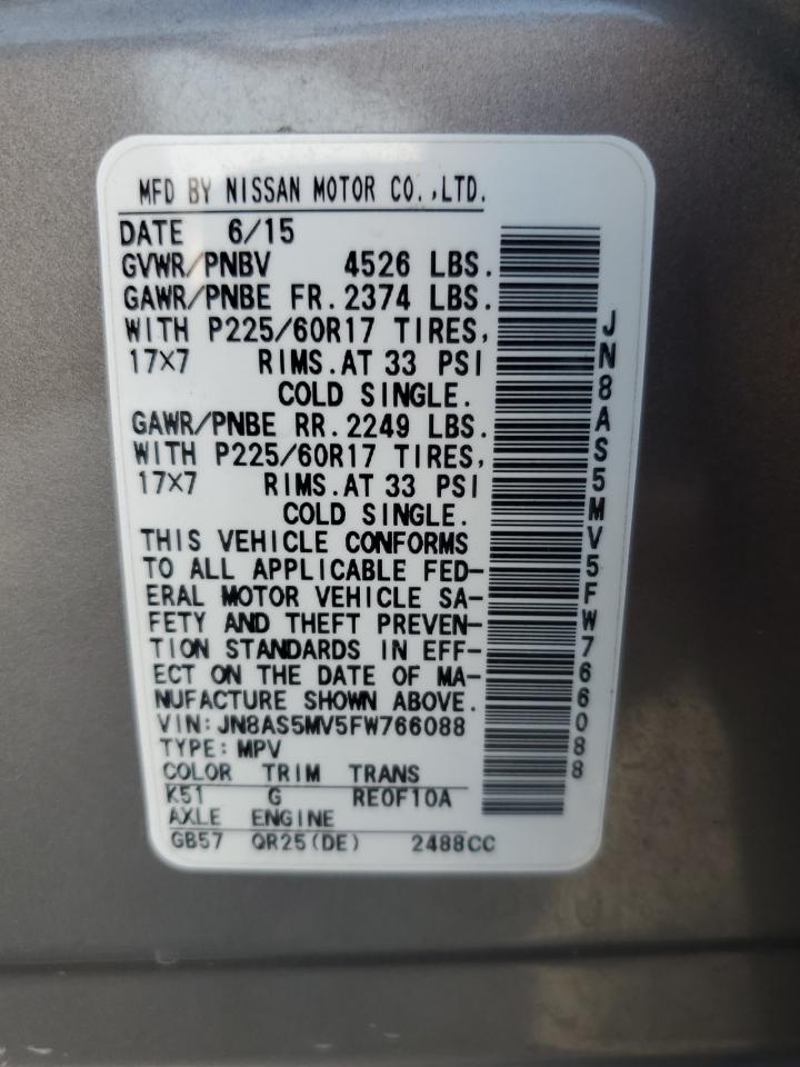 2015 Nissan Rogue Select S VIN: JN8AS5MV5FW766088 Lot: 81240425