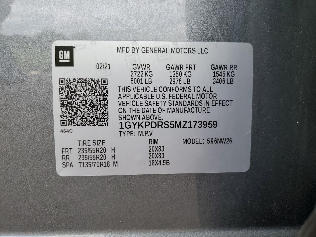 2021 Cadillac Xt6 Premium Luxury VIN: 1GYKPDRS5MZ173959 Lot: 71892745