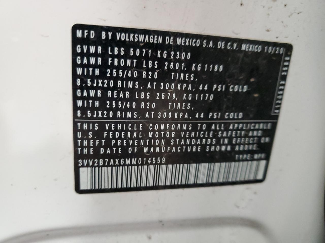 2021 Volkswagen Tiguan Se VIN: 3VV2B7AX6MM014559 Lot: 82043345