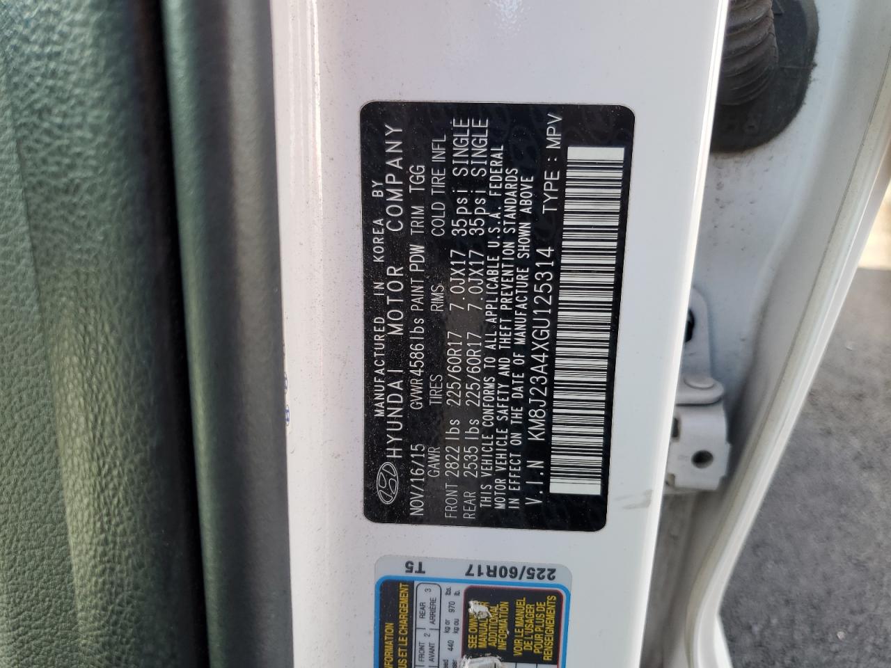 2016 Hyundai Tucson Se VIN: KM8J23A4XGU125314 Lot: 71883155