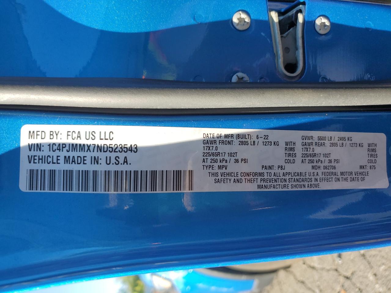 2022 Jeep Cherokee Latitude Lux VIN: 1C4PJMMX7ND523543 Lot: 81089285