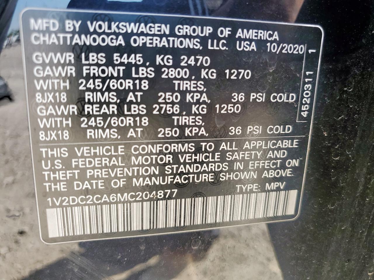 2021 Volkswagen Atlas Cross Sport Se VIN: 1V2DC2CA6MC204877 Lot: 84769975