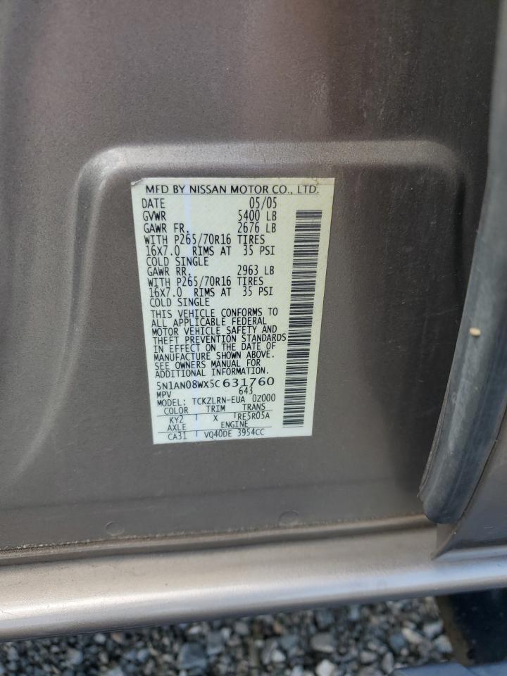 2005 Nissan Xterra Off Road VIN: 5N1AN08WX5C631760 Lot: 82064885