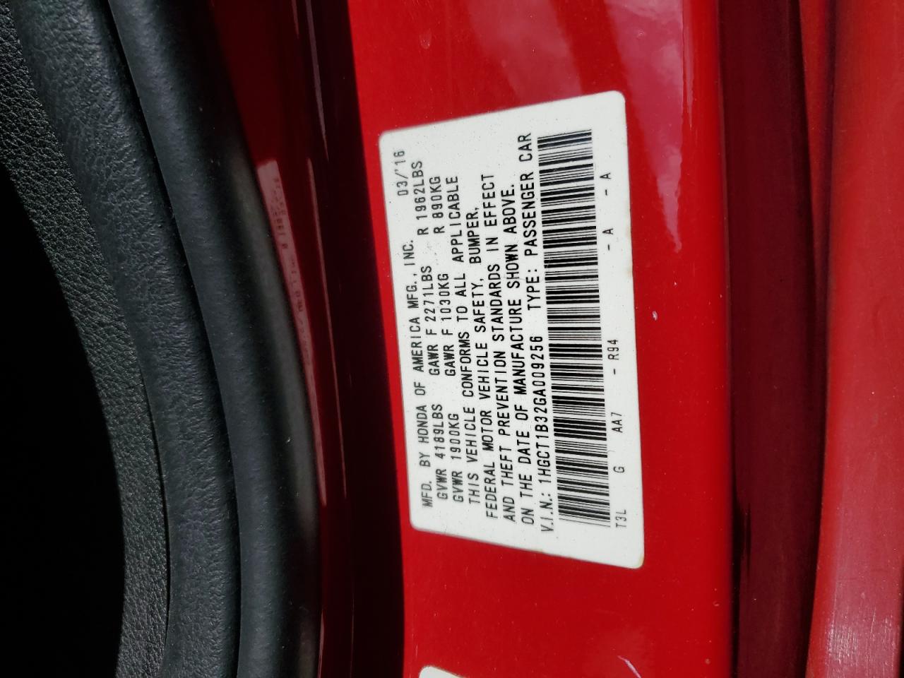 2016 Honda Accord Lx-S VIN: 1HGCT1B32GA009256 Lot: 74110473