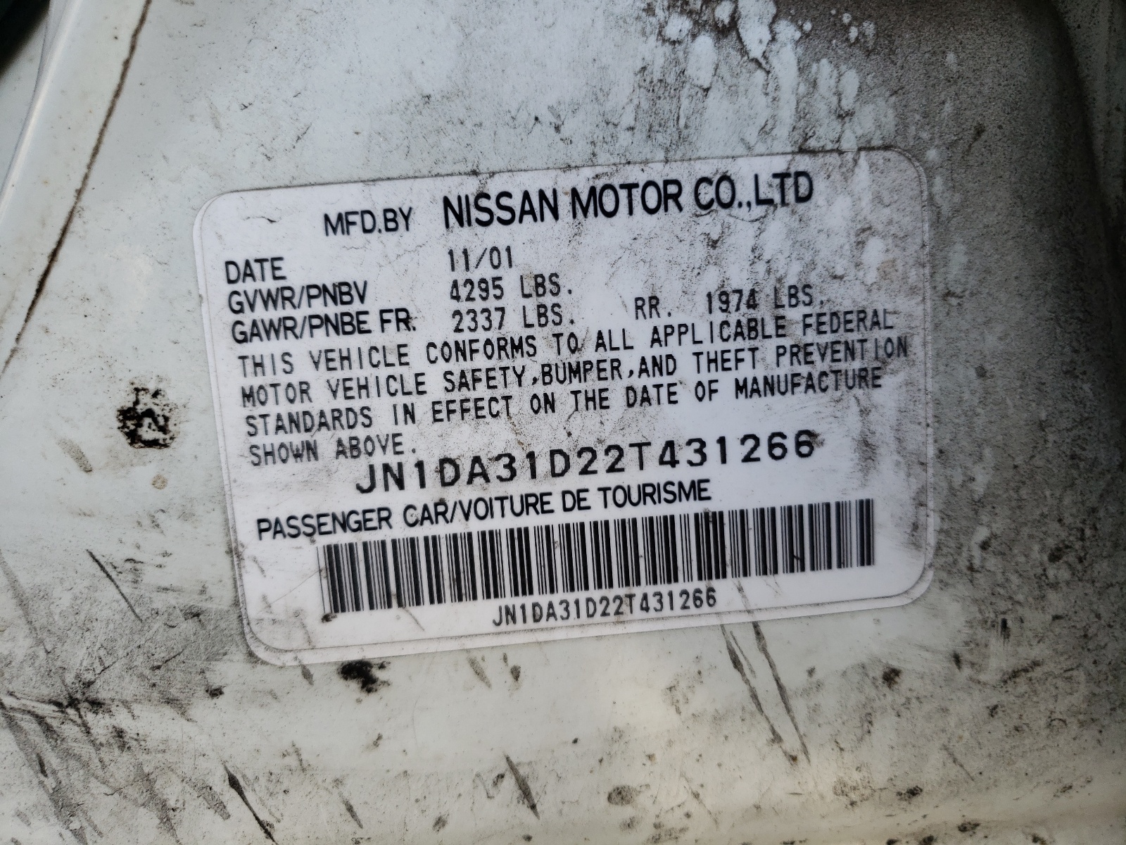 JN1DA31D22T431266 2002 Nissan Maxima Gle