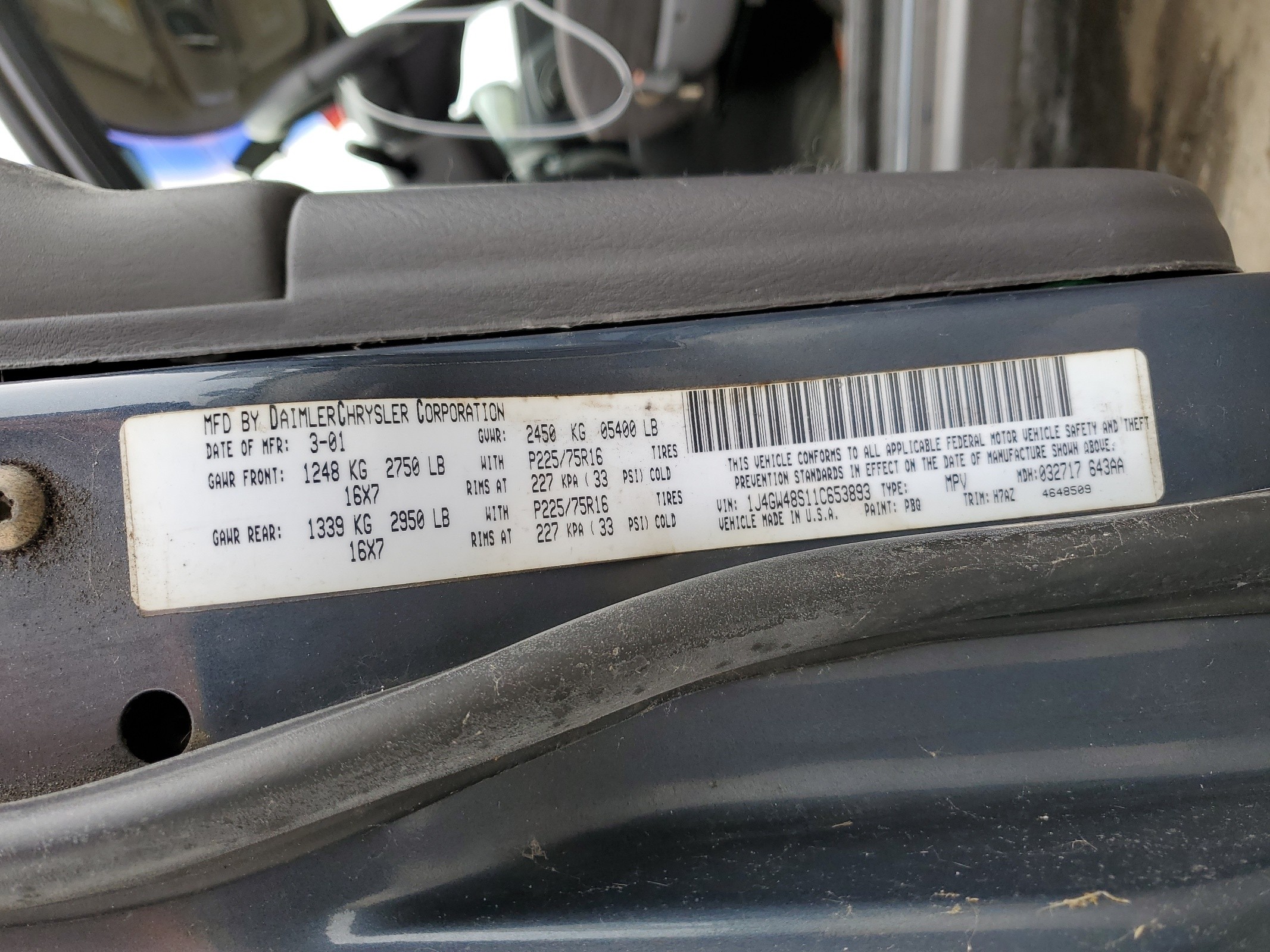 1J4GW48S11C653893 2001 Jeep Grand Cherokee Laredo