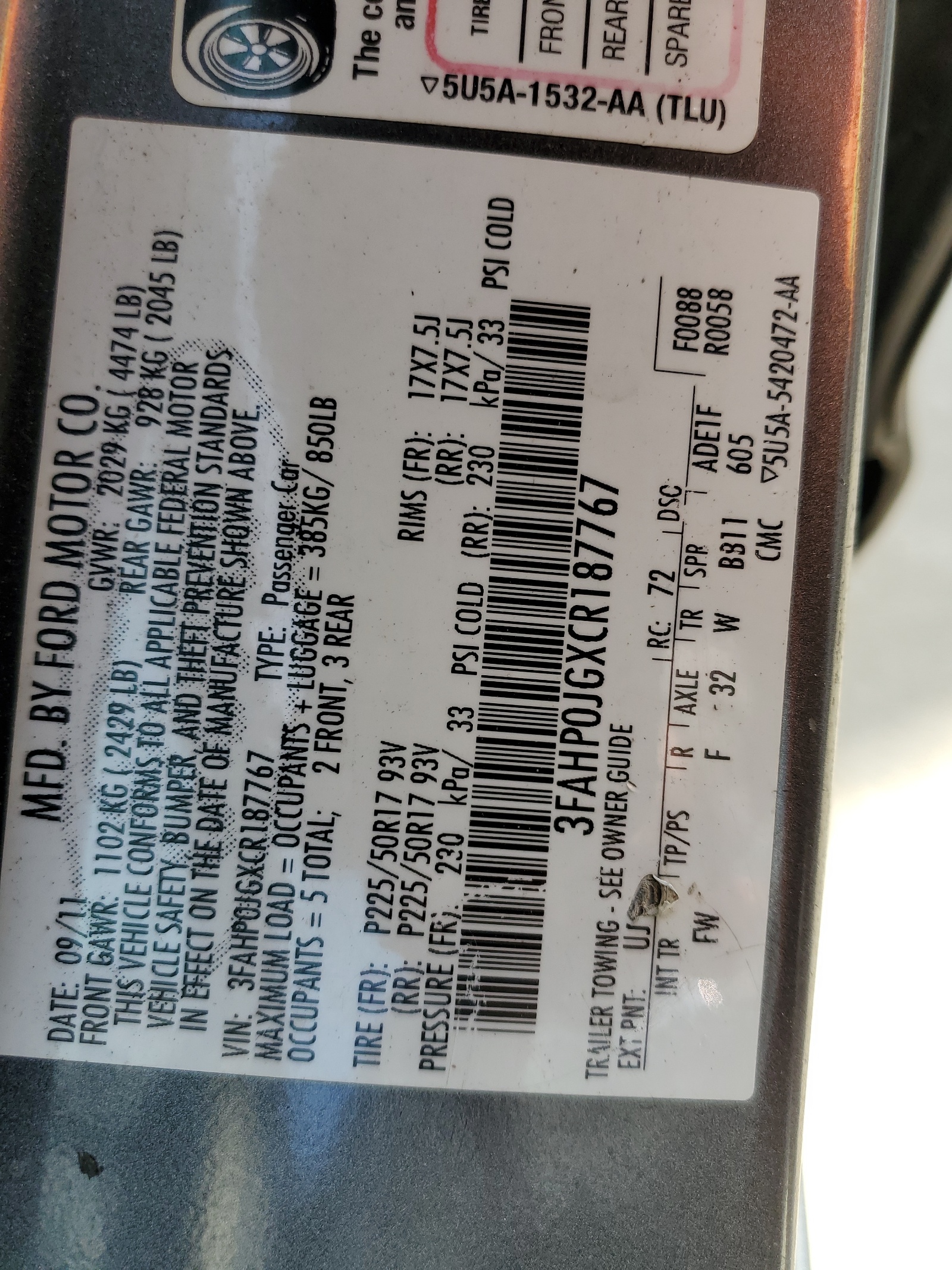 3FAHP0JGXCR187767 2012 Ford Fusion Sel