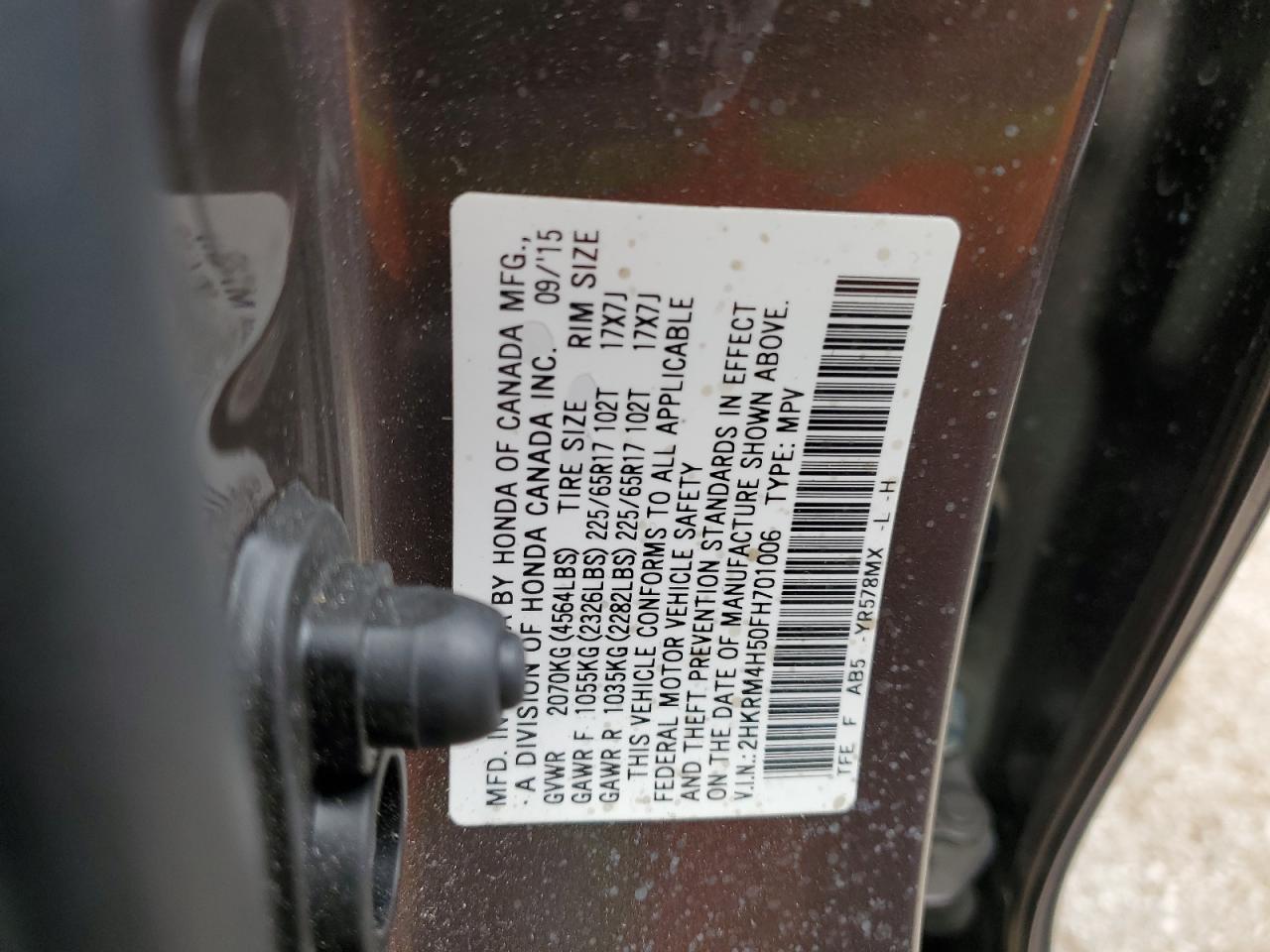 2HKRM4H50FH701006 2015 Honda Cr-V Ex