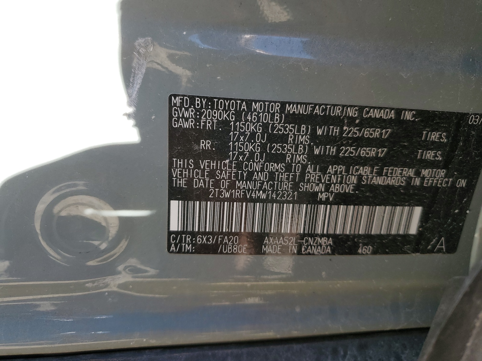 2T3W1RFV4MW142321 2021 Toyota Rav4 Xle