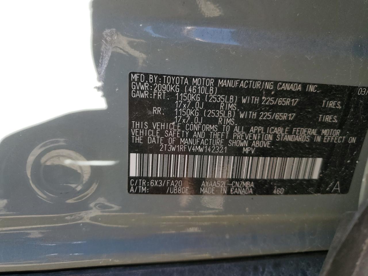 2021 Toyota Rav4 Xle VIN: 2T3W1RFV4MW142321 Lot: 71136613