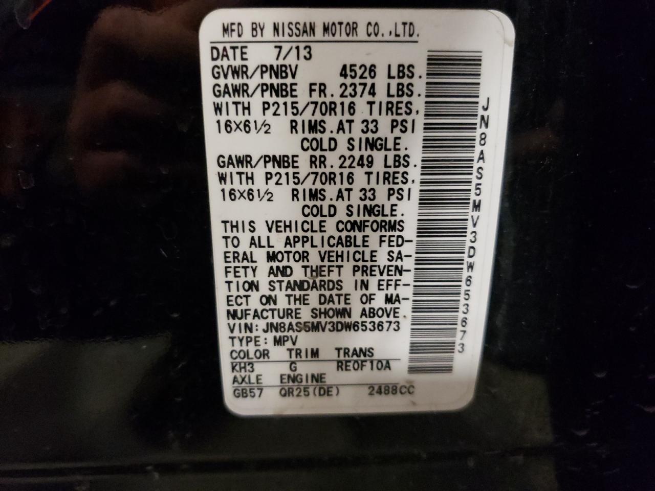 2013 Nissan Rogue S VIN: JN8AS5MV3DW653673 Lot: 71816313