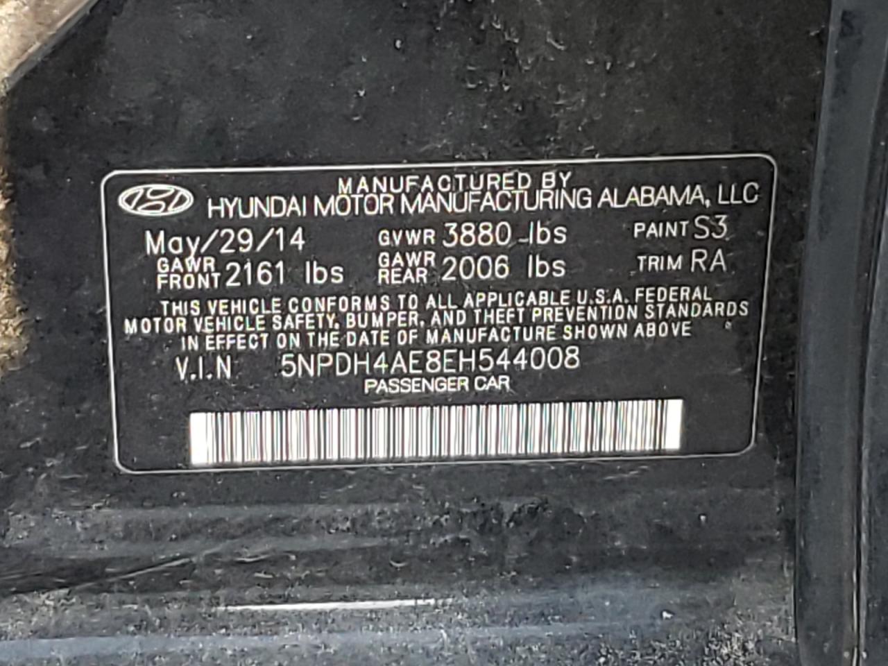 2014 Hyundai Elantra Se VIN: 5NPDH4AE8EH544008 Lot: 60108655